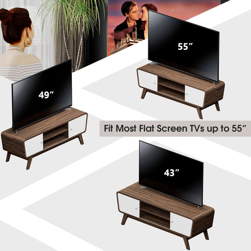 Mid Century TV Stand for TVs up to 55 Inch Media Console Table Sliding Door-Walnut