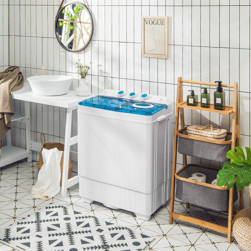 *26lbs Portable Semi-Automatic Twin Tub Washing Machine with Drain Pump - Blue