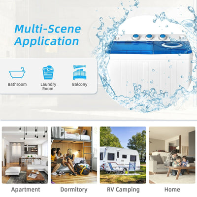 *26lbs Portable Semi-Automatic Twin Tub Washing Machine with Drain Pump - Blue