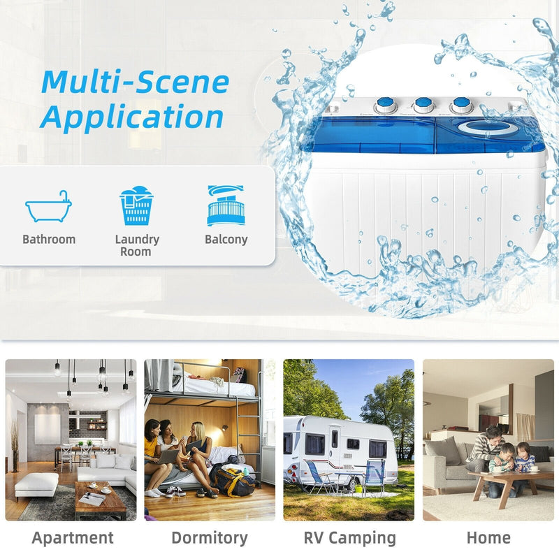 *26lbs Portable Semi-Automatic Twin Tub Washing Machine with Drain Pump - Blue