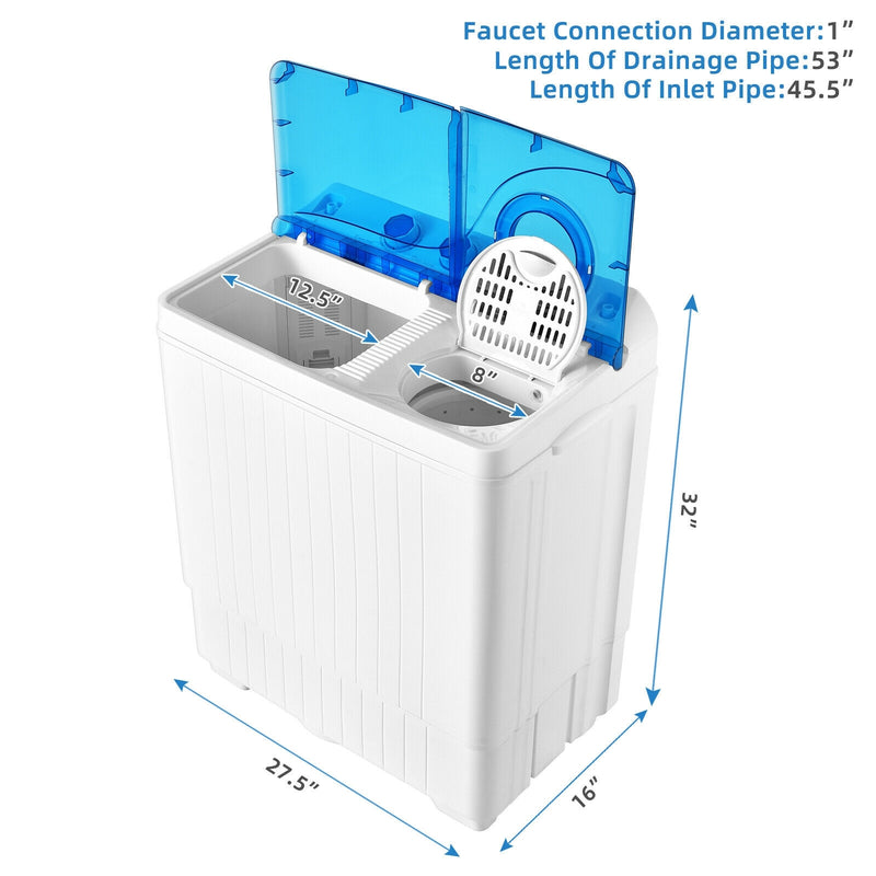 *26lbs Portable Semi-Automatic Twin Tub Washing Machine with Drain Pump - Blue