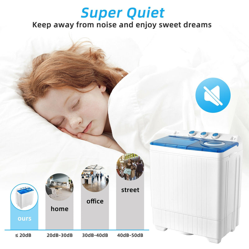*26lbs Portable Semi-Automatic Twin Tub Washing Machine with Drain Pump - Blue