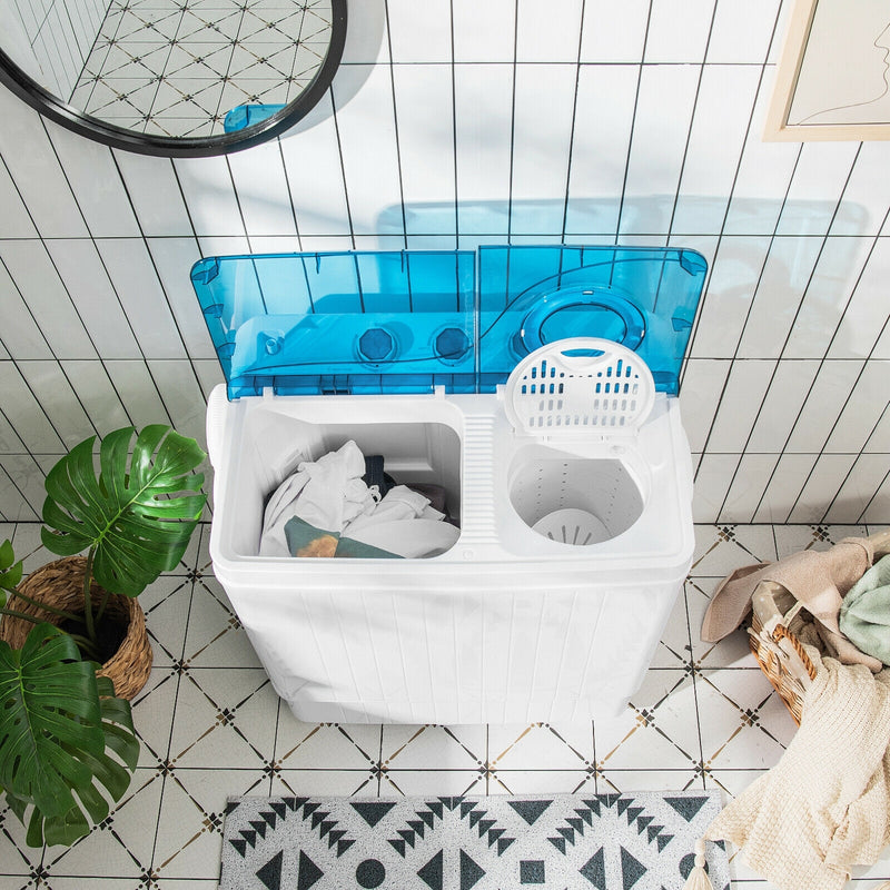 *26lbs Portable Semi-Automatic Twin Tub Washing Machine with Drain Pump - Blue