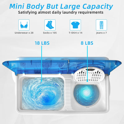 *26lbs Portable Semi-Automatic Twin Tub Washing Machine with Drain Pump - Blue