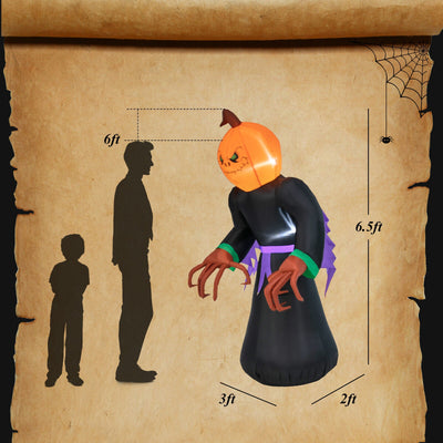 6.5 Feet Inflatable Halloween Warlock with Pumpkin Head Blow-up Pumpkin Reaper