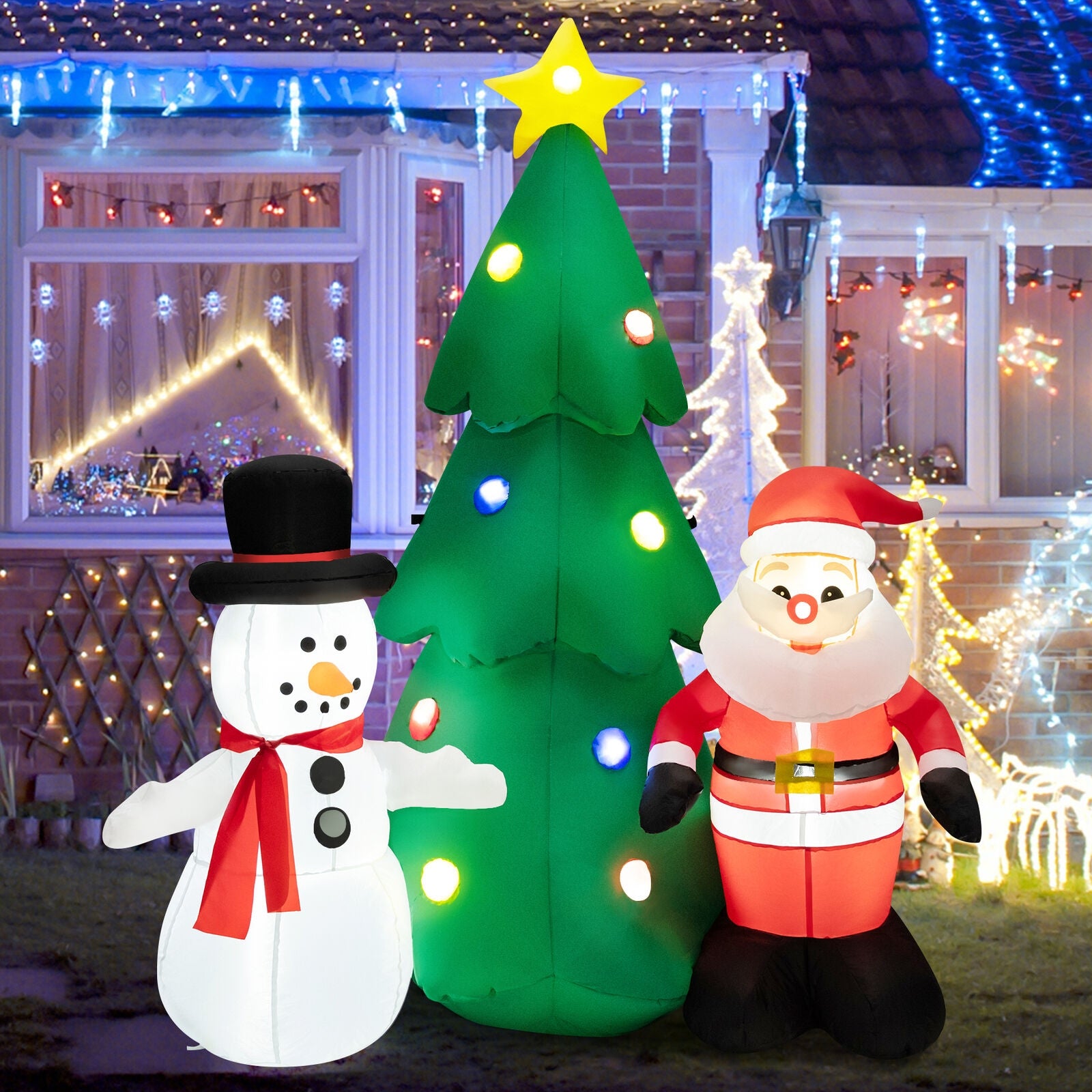 6 Feet Tall Lighted Inflatable Christmas Decoration with Santa Claus a