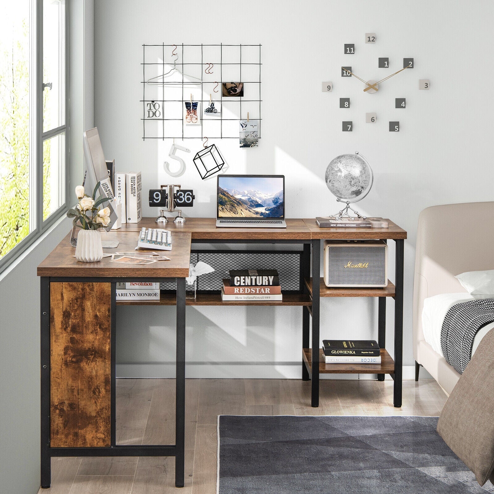 Stora Computer Industrial L-Shaped Corner Computer Desk Office Workstation with Stora
