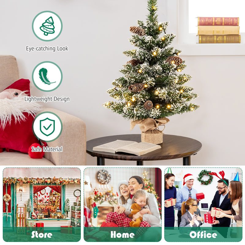 25 Inch Artificial Snowy Christmas Tree with 50 LED Lights