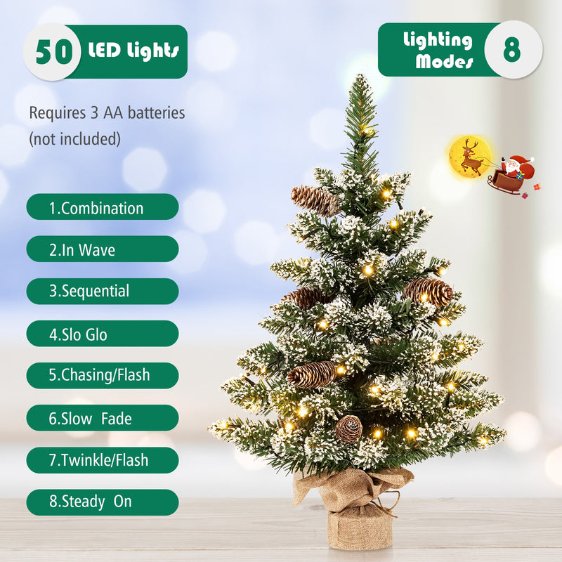 25 Inch Artificial Snowy Christmas Tree with 50 LED Lights