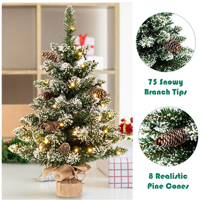 25 Inch Artificial Snowy Christmas Tree with 50 LED Lights