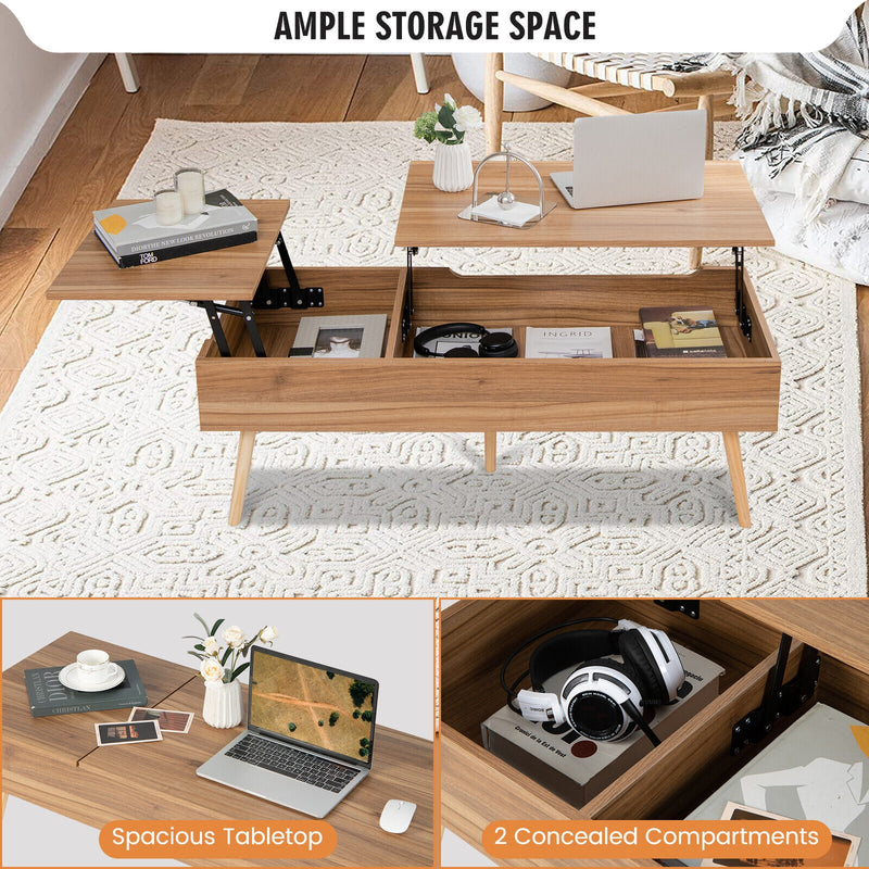 47 Inch Lift Top Coffee Table with 2 Hidden Compartments-Brown