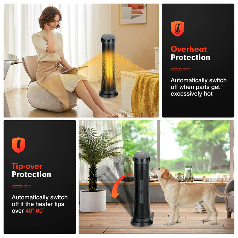 1500W PTC Fast Heating Space Heater with Remote Control-Black
