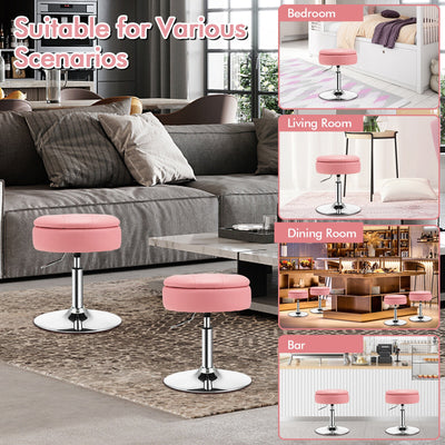 Adjustable 360° Swivel Storage Vanity Stool with Removable Tray-Pink