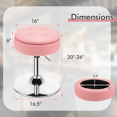 Adjustable 360° Swivel Storage Vanity Stool with Removable Tray-Pink