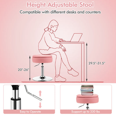 Adjustable 360° Swivel Storage Vanity Stool with Removable Tray-Pink