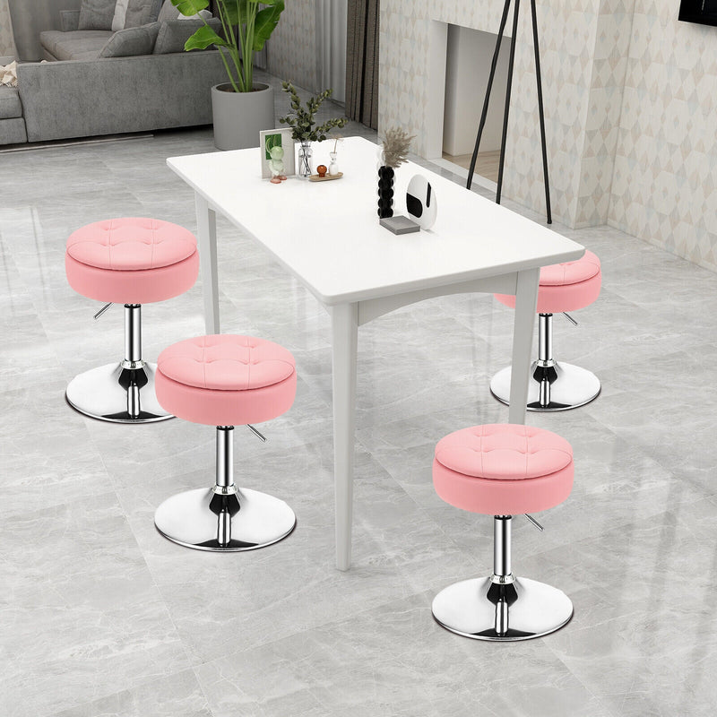 Adjustable 360° Swivel Storage Vanity Stool with Removable Tray-Pink