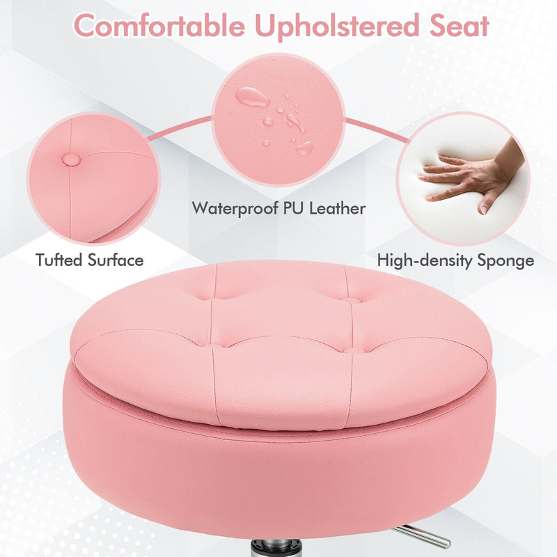 Adjustable 360° Swivel Storage Vanity Stool with Removable Tray-Pink