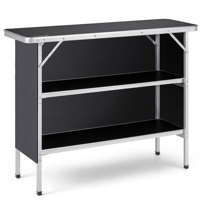 *Folding Camping Table with 2-Tier Open Shelves for Outdoor BBQ - Black