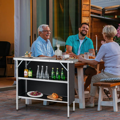 *Folding Camping Table with 2-Tier Open Shelves for Outdoor BBQ - Black
