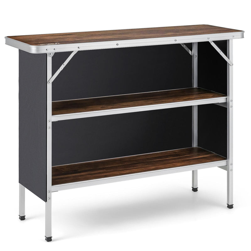 *Folding Camping Table with 2-Tier Open Shelves for Outdoor BBQ - Coffee
