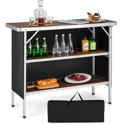 *Folding Camping Table with 2-Tier Open Shelves for Outdoor BBQ - Coffee