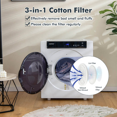 2.6 Cu.ft Compact Clothes Dryer with Touch Panel and 2 Modes-White