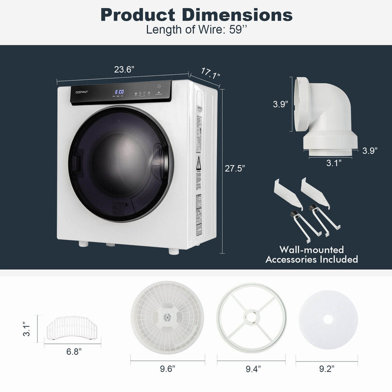 2.6 Cu.ft Compact Clothes Dryer with Touch Panel and 2 Modes-White