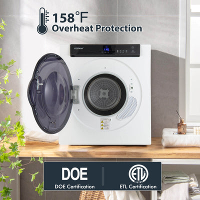 2.6 Cu.ft Compact Clothes Dryer with Touch Panel and 2 Modes-White