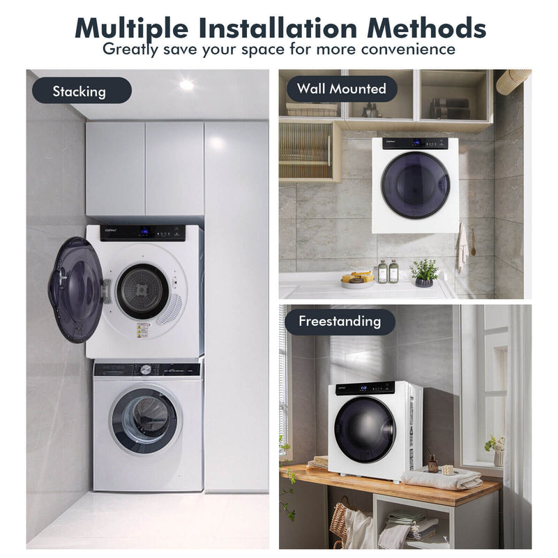 2.6 Cu.ft Compact Clothes Dryer with Touch Panel and 2 Modes-White