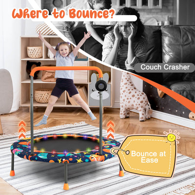 *36 Inch Mini Trampoline with Colorful LED Lights and Bluetooth Speaker - Multicolor