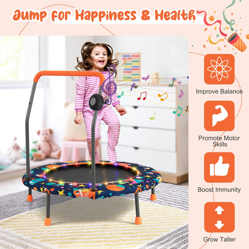 *36 Inch Mini Trampoline with Colorful LED Lights and Bluetooth Speaker - Multicolor