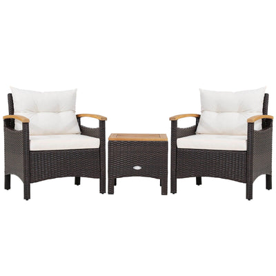 3 Pieces Patio Rattan Furniture Set with Removable Cushion-Off White