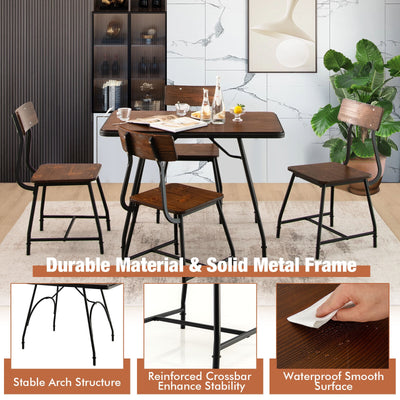 5 Piece Rectangular Dining Table Set with Metal Frame