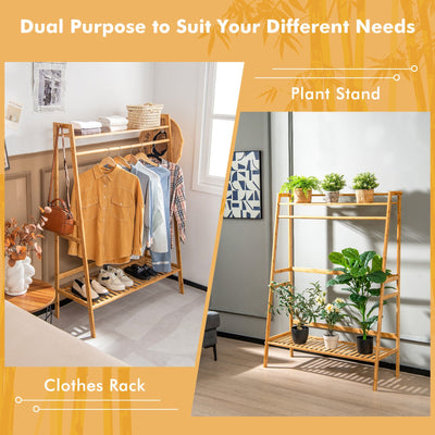 Bamboo Clothing Rack with Storage Shelves-Natural