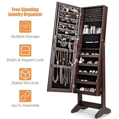 Standing Jewelry Armoire Cabinet with Full Length Mirror-Brown