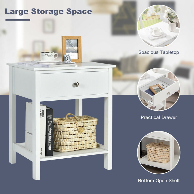 Wooden Storage Shelf with Drawer for Bedroom and Living Room-White