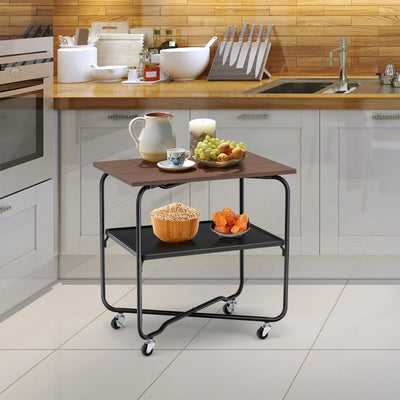 2-Tier End Table with Metal Storage Shelf and Foldable Frame-Brown