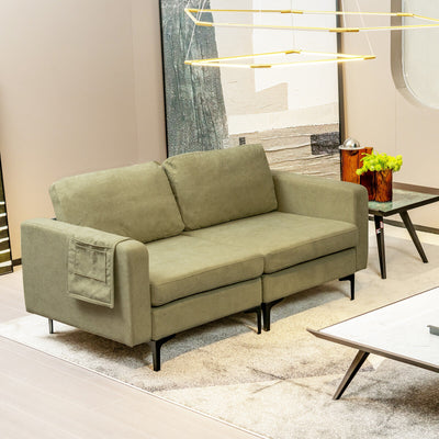 Modern Loveseat Sofa Couch with Side Storage Pocket and Sponged Padded Seat Cushions-Green