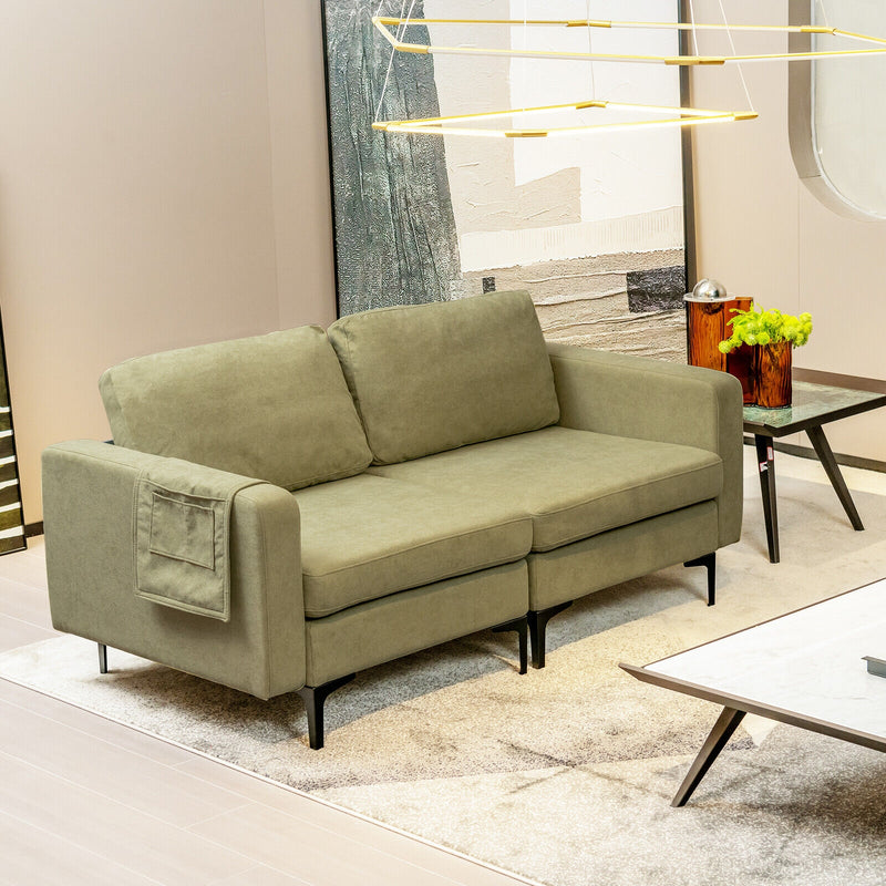 Modern Loveseat Sofa Couch with Side Storage Pocket and Sponged Padded Seat Cushions-Green