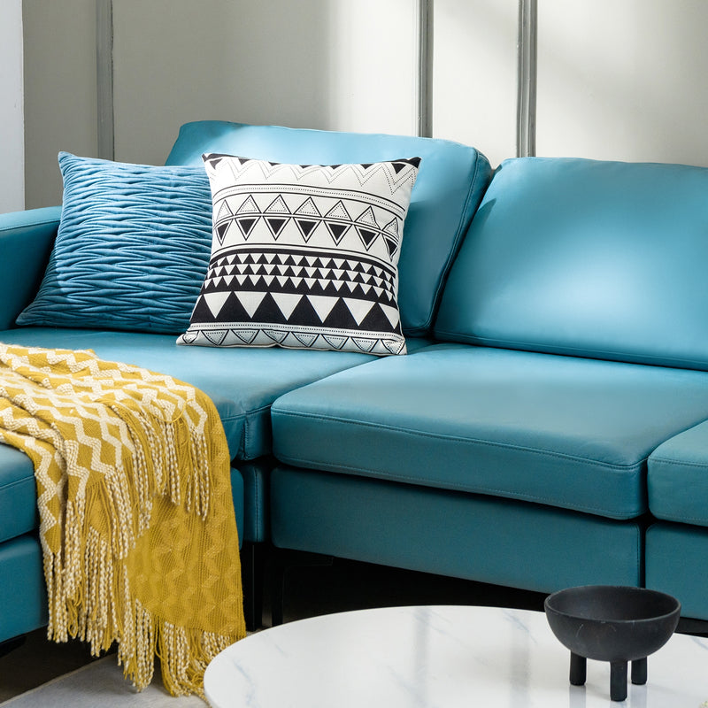 Modular L-shaped Sectional Sofa with Reversible Chaise and 2 USB Ports-Blue