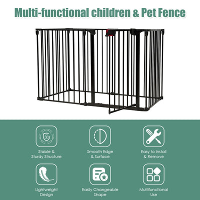 6-Panel Adjustable Baby Safe Metal Fence Barrier-Black