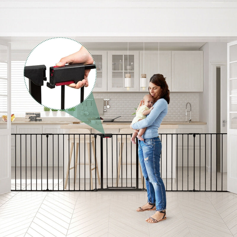 6-Panel Adjustable Baby Safe Metal Fence Barrier-Black
