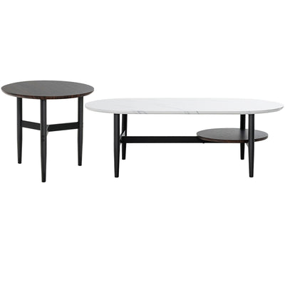 Set of 2 Modern Nesting Coffee Table with Extra Storage Shelf-White