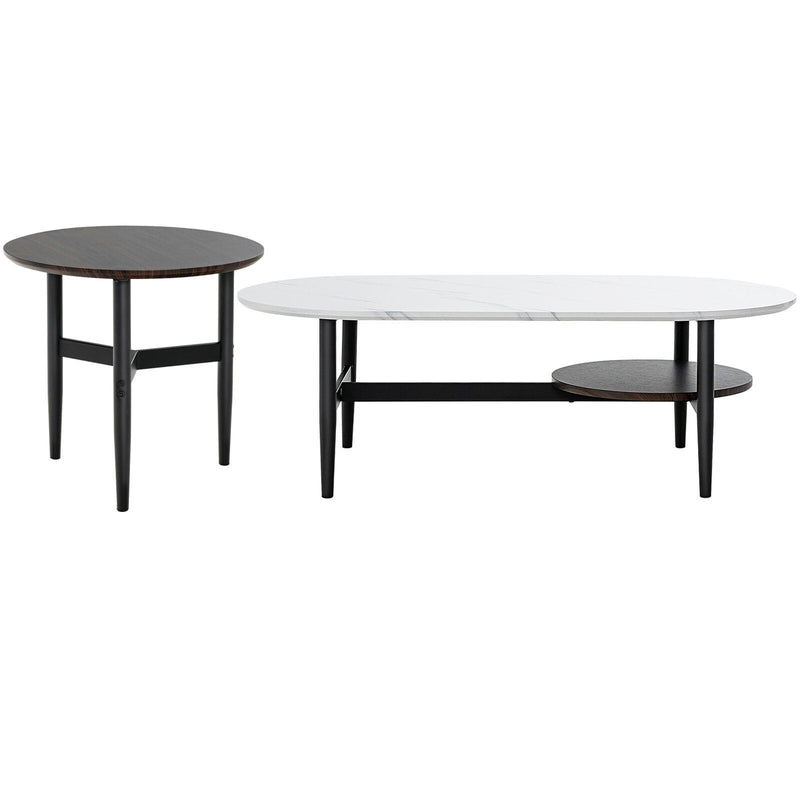 Set of 2 Modern Nesting Coffee Table with Extra Storage Shelf-White