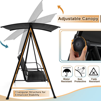 2-Seat Outdoor Canopy Swing with Comfortable Fabric Seat and Heavy-duty Metal Frame-Black
