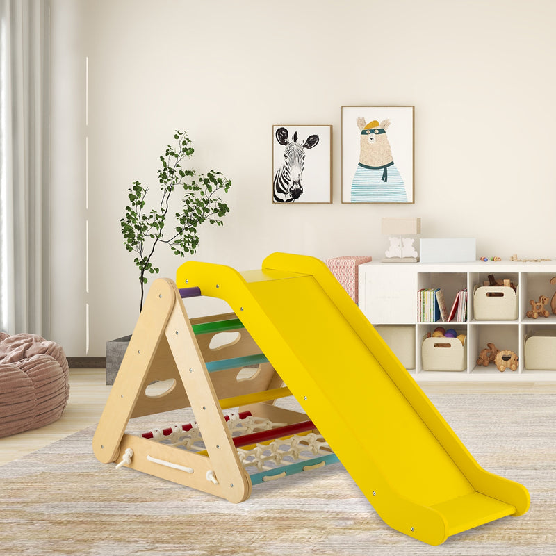 *4 in 1 Triangle Climber Toy with Sliding Board and Climbing Net - Multicolor