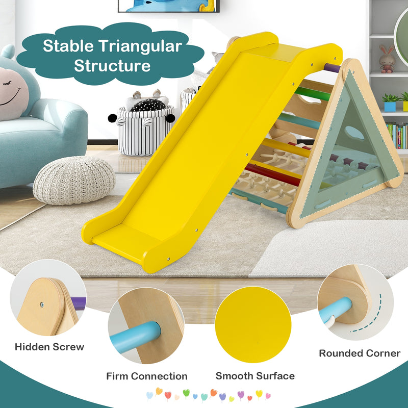 *4 in 1 Triangle Climber Toy with Sliding Board and Climbing Net - Multicolor
