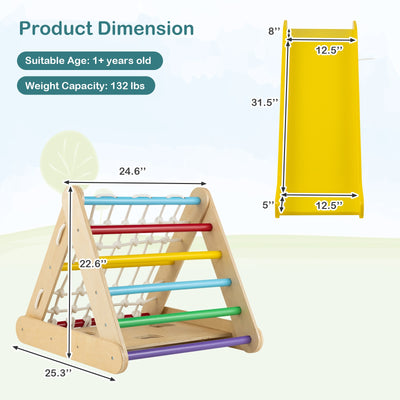 *4 in 1 Triangle Climber Toy with Sliding Board and Climbing Net - Multicolor