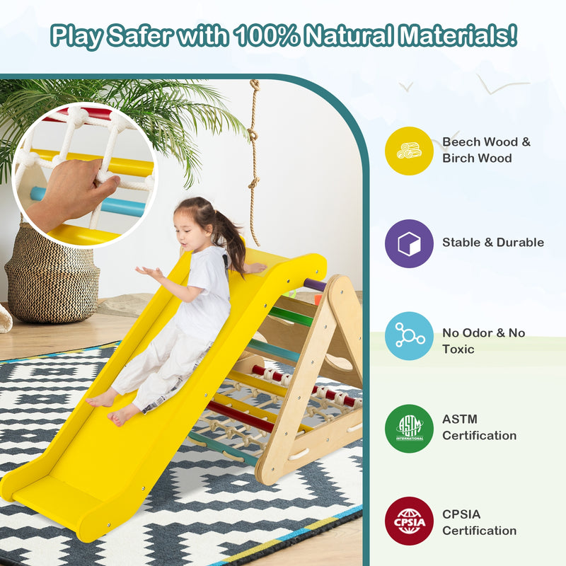 *4 in 1 Triangle Climber Toy with Sliding Board and Climbing Net - Multicolor
