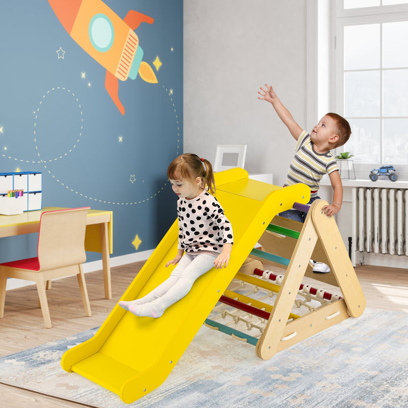 *4 in 1 Triangle Climber Toy with Sliding Board and Climbing Net - Multicolor